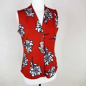 Calvin Klein Size M Red-Orange Sleeveless Floral Blouse Top